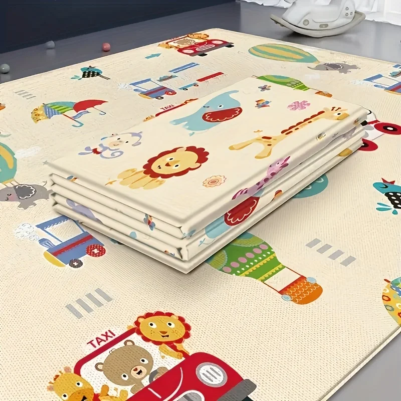 Baby Play Mat Double Sided Foldable Cartoon Pattern Crawling Mat Waterproof Non Slip Indoor Educational Activity Foam Flooring