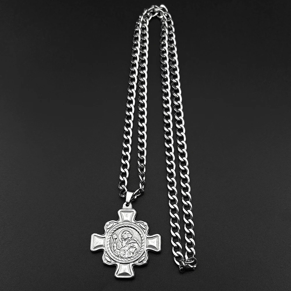 سانت بنديكت طارد الأرواح الشريرة رمز الصليب قلادة قلادة النساء الرجال التيتانيوم الفولاذ المقاوم للصدأ الفضة اللون الكاثوليكية سلسلة مجوهرات #1