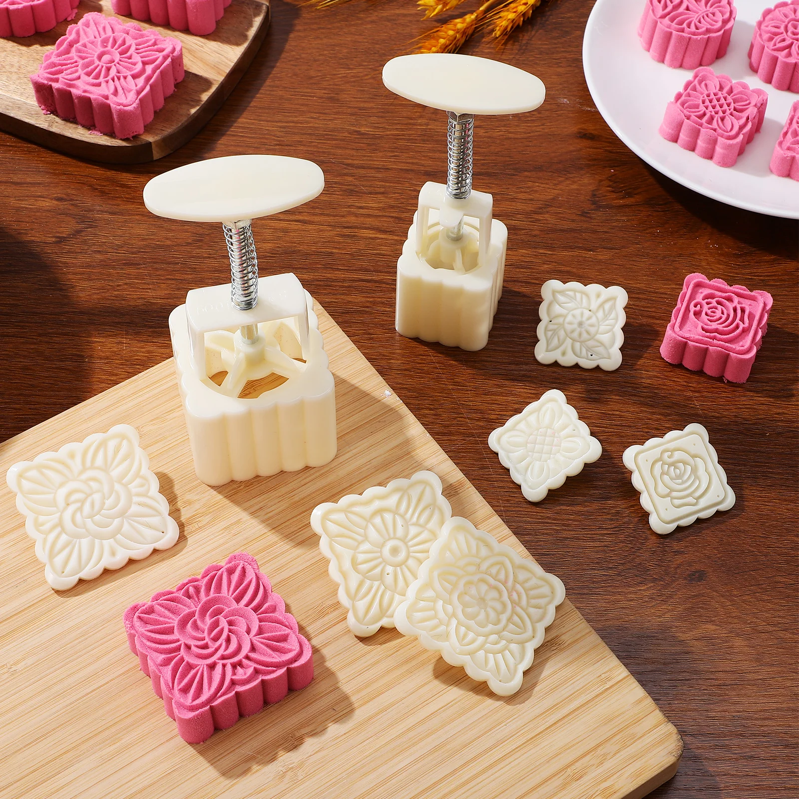 

1 set Mooncake Hand Press Cookie Mooncake Press Stamps Stamps Baking Supplies Abs Safe Food Grade Reusable Cake Tools