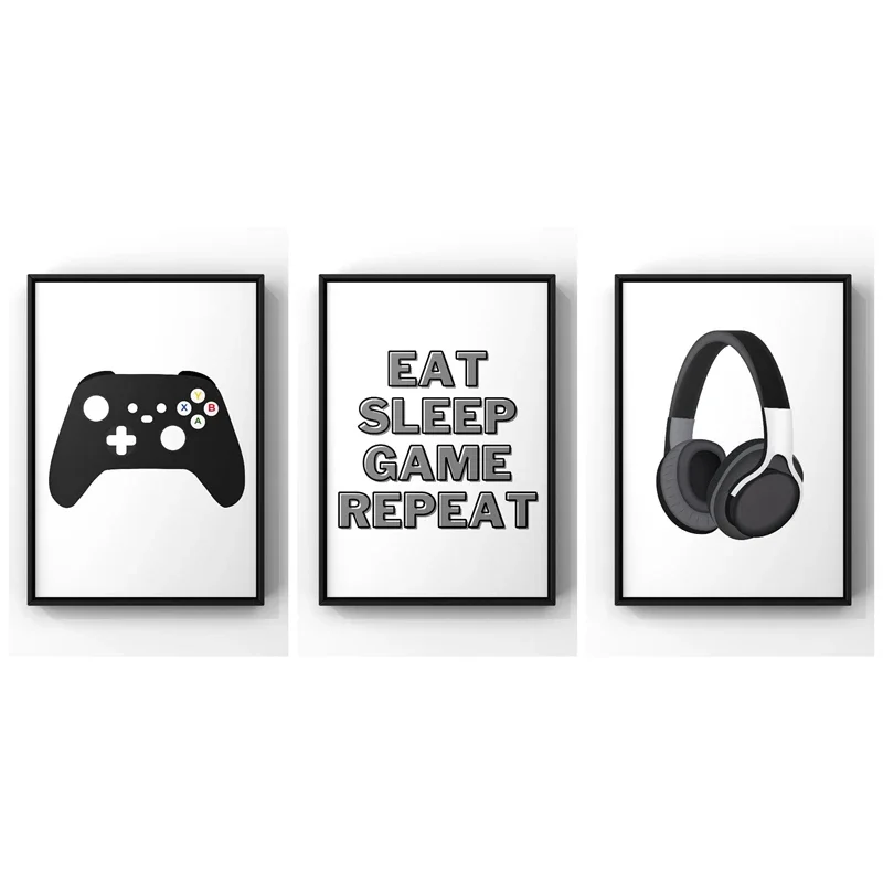 Best Selling Gamepads Headsets Black & White Art Home Sofa Wall Painting Canvas Poster Aesthetics Games Room Boys Bedroom Decor