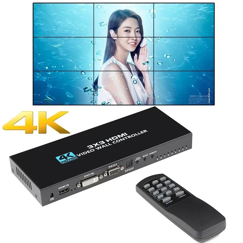 4K 1080P 3x3 DVI HDMI Video Wall Controller 1X2 1X4 1X3 2x2 2x3 2x4 Multi Monitor Screen Splicing Processor TV Splicer Plug Play