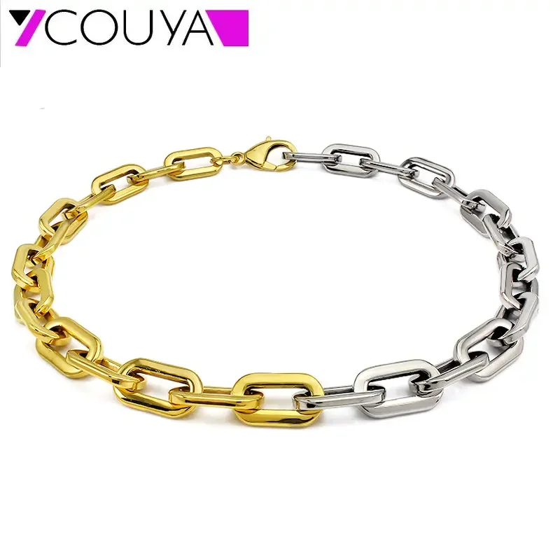 Hot Fashion Oval Link Necklaces stainless steel necklace and bracelet set sliver mix gold Chain collar for women man