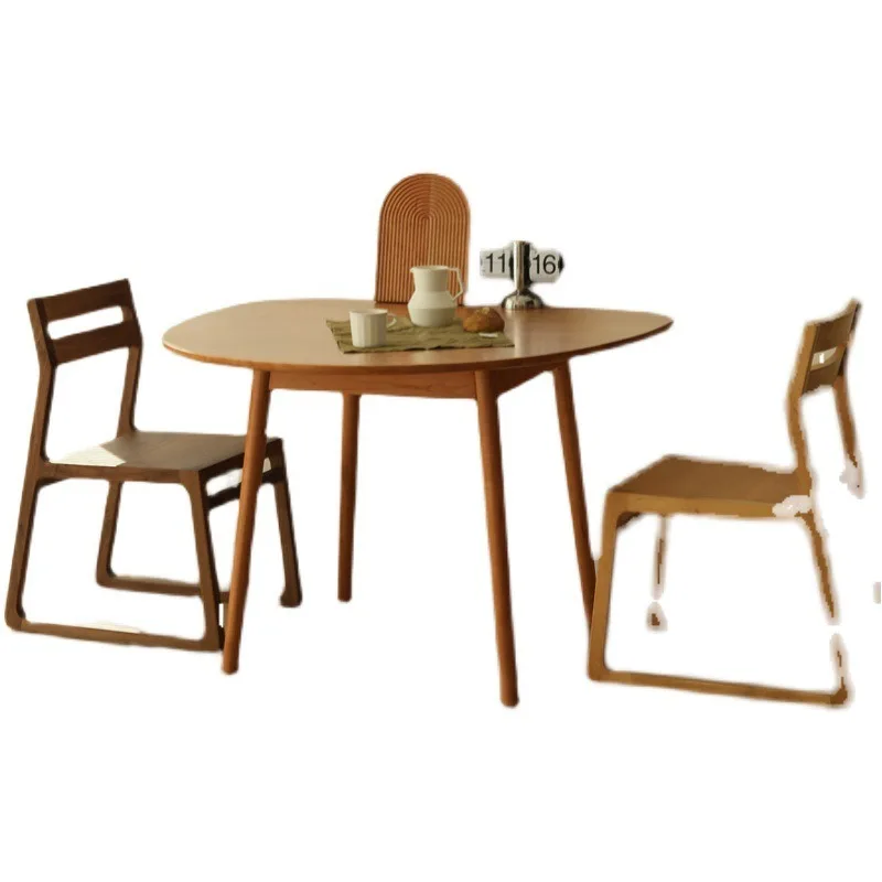 Small apartment cherry wood semi-round log dining table, irregular special-shaped dining table