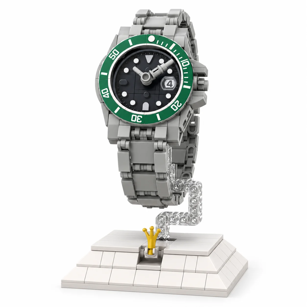 Green Bezel Watch MOC Building Blocks Set, Wrist Watch Model Desktop Ornament, Home Office Table Decor, Collectible Gift