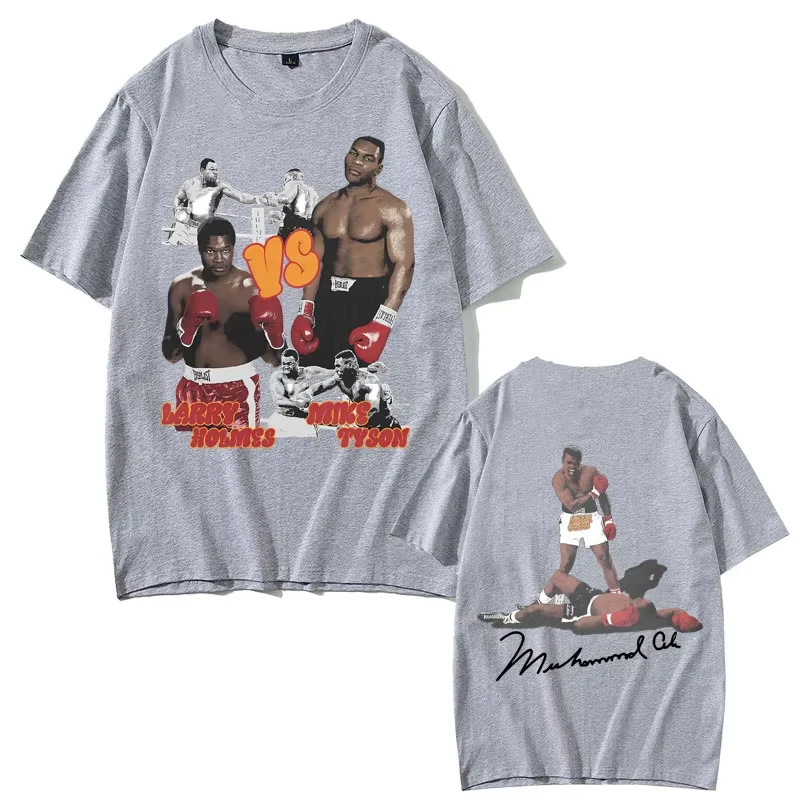 الرجال والنساء القطن عادية المتضخم المألوف ريترو الملاكمة تي شيرت الشارع ارتداء مايك تايسون على الوجهين تي شيرت مطبوع