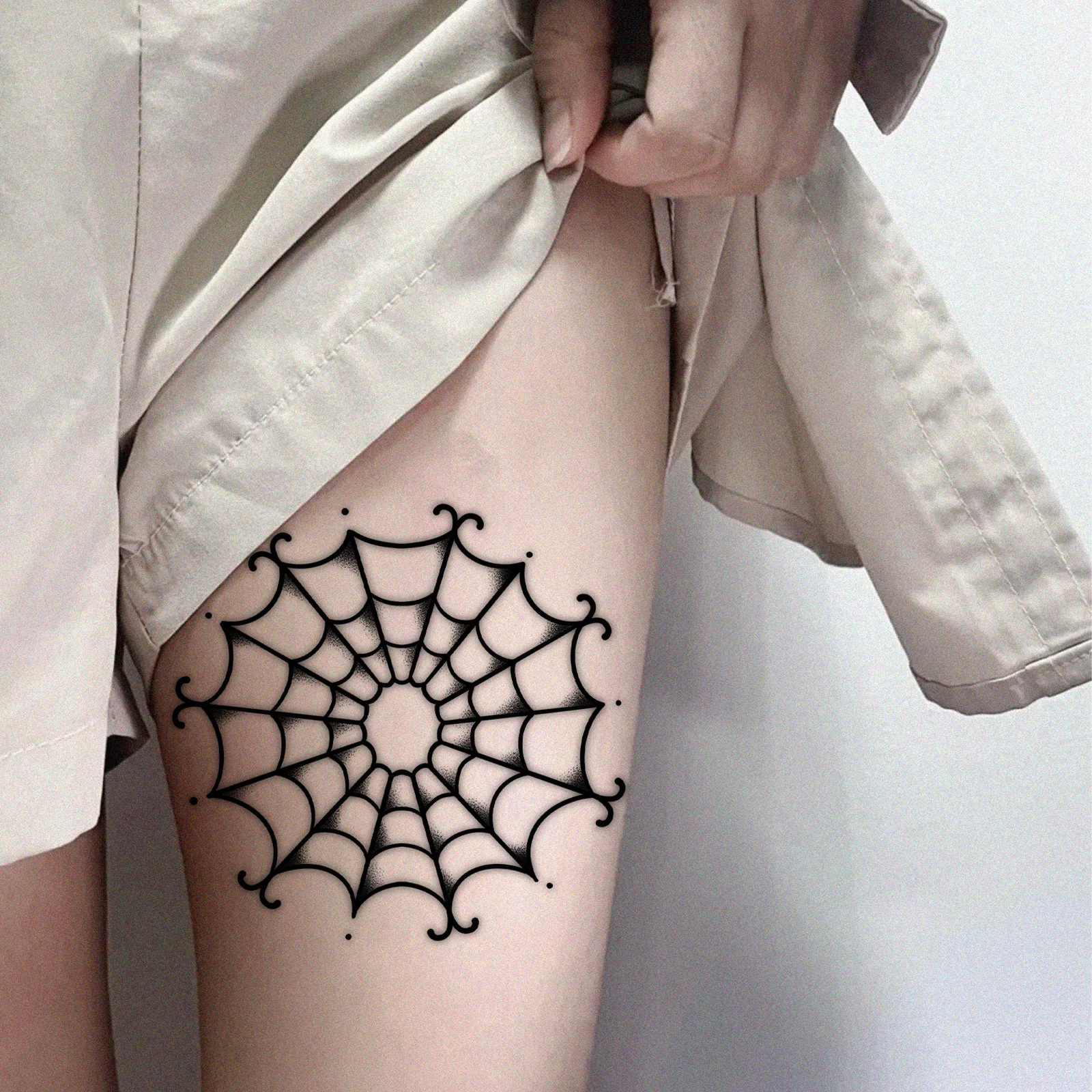 

Минималистичная черная временная татуировка в виде паутины, изысканная геометрическая наклейка с линейным рисунком для женских ног и тела