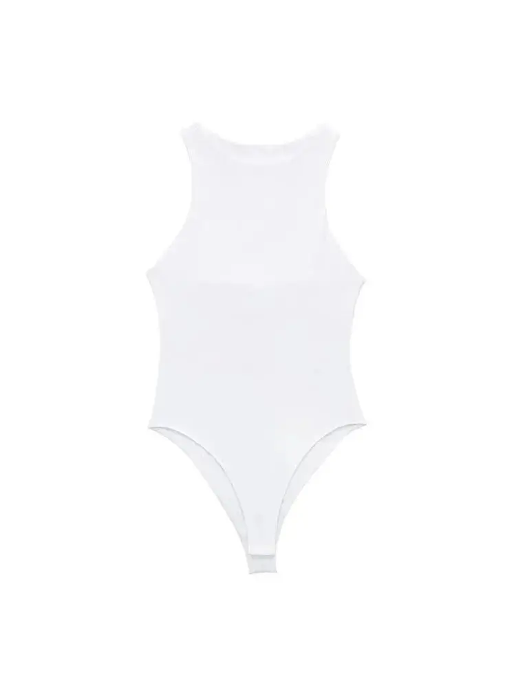 Women Fashion With Halter Neck Skinny Bodysuit Sexy Sleeveless Snap-button Female Playsuits Mujer image 5