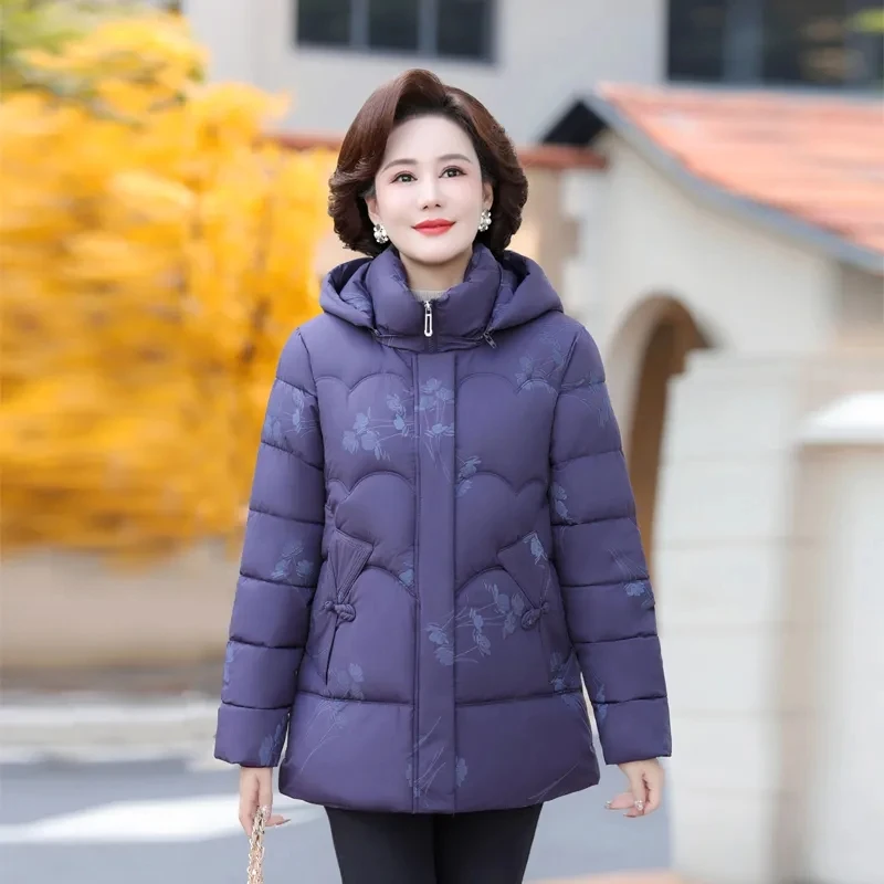 Thick Warm Winter Cotton Padded Jackets Loose Women's Parkas Fleece Turndown Collar Butterfly Print Covered Button Zipper Female