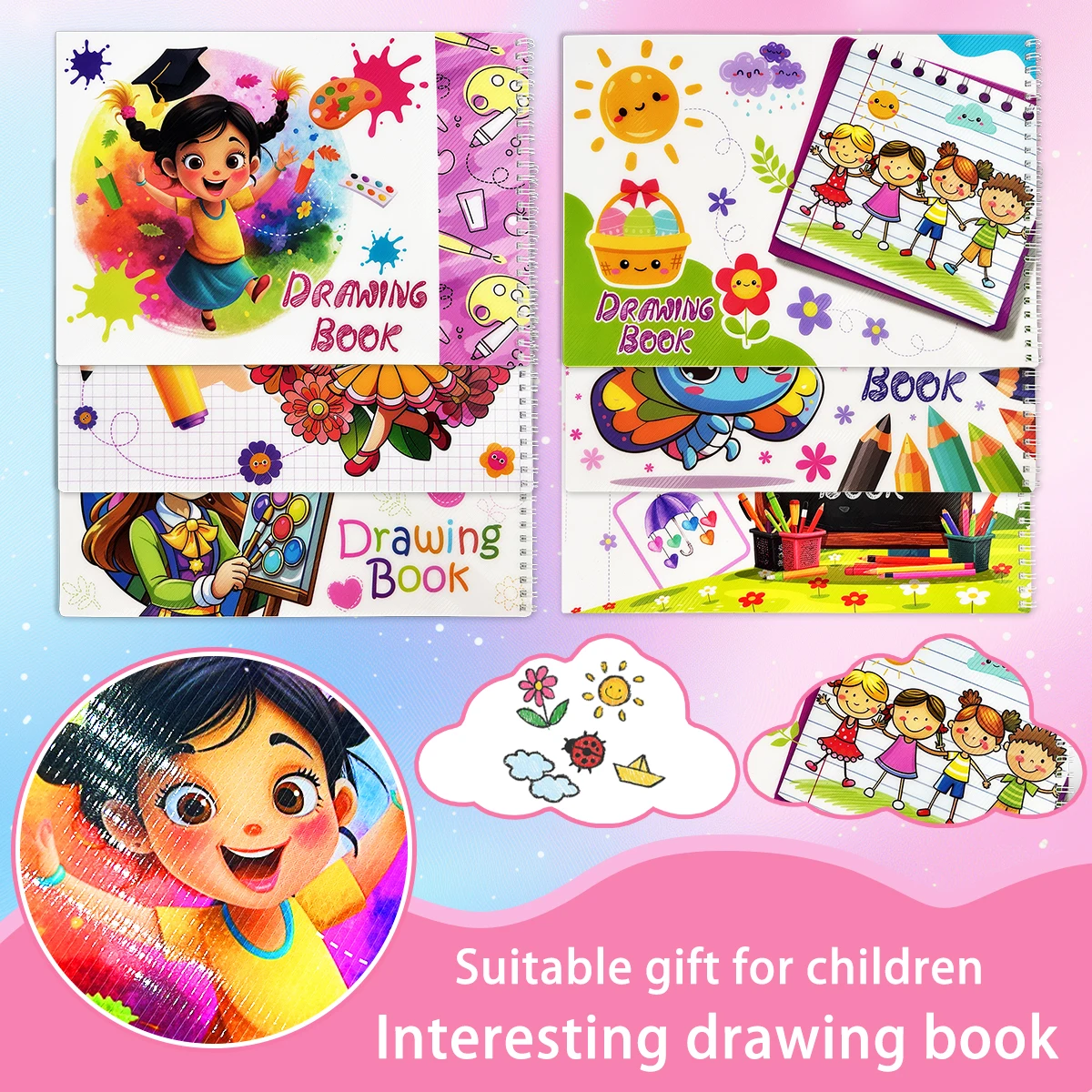 Kids Textured Drawing Book Sketchbook With Cute Cartoon Covers Textured Paper Pages For Early Art Creativity And Preschool Learn