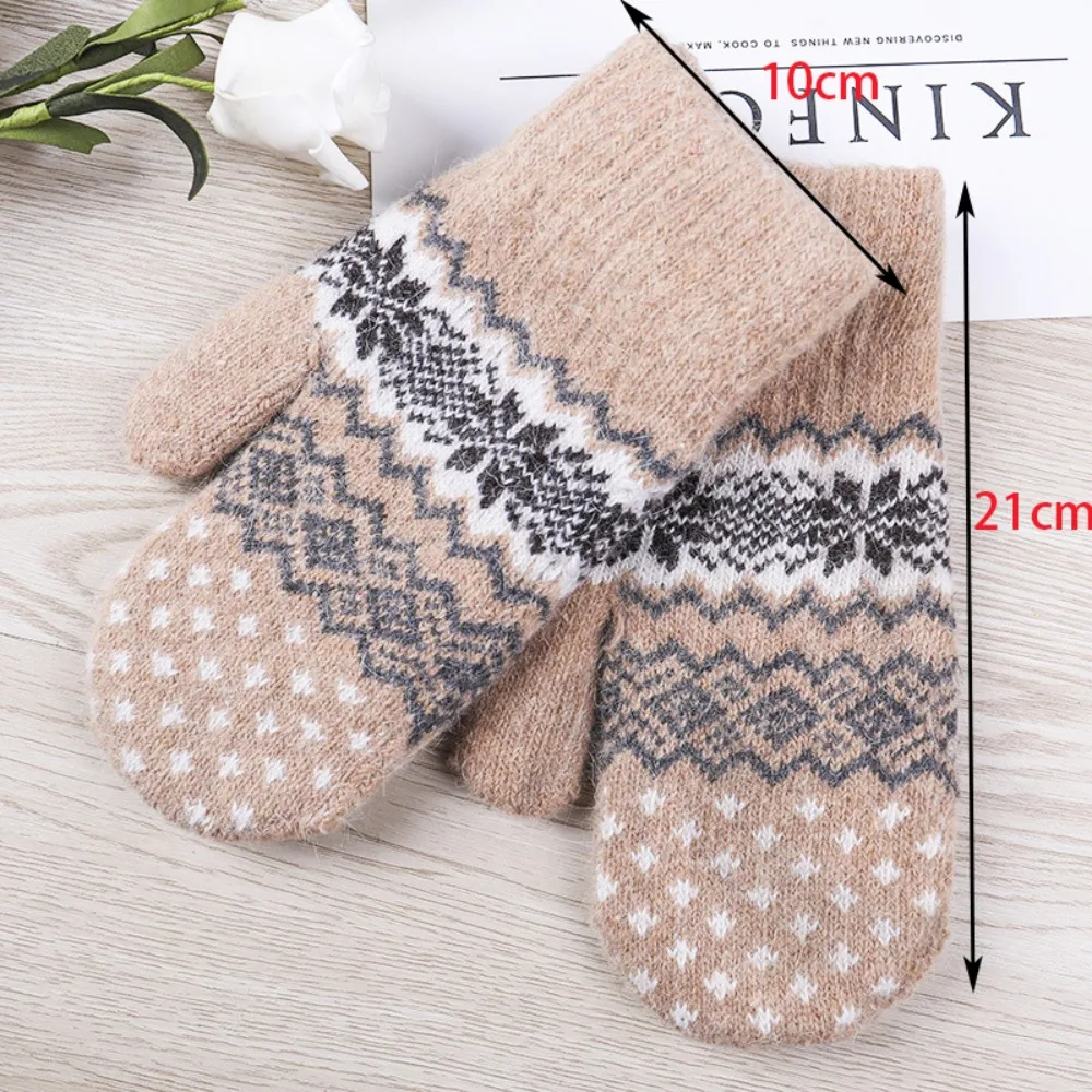 Knitted Winter Gloves Warm Touchable Screen Driving Mittens Snowflake Full Finger Windproof Cold Proof Gloves Outdoor Sports