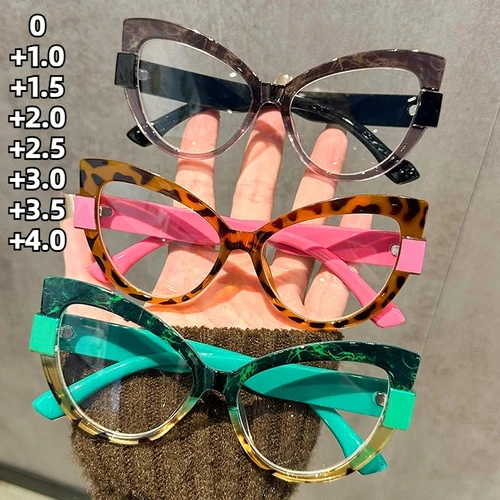 Gafas de presbicia con forma de ojo de gato para mujer, lentes de lectura de alta definición con luz azul, estilo Rock, Unisex, a la moda, con montura grande, para + 4,0