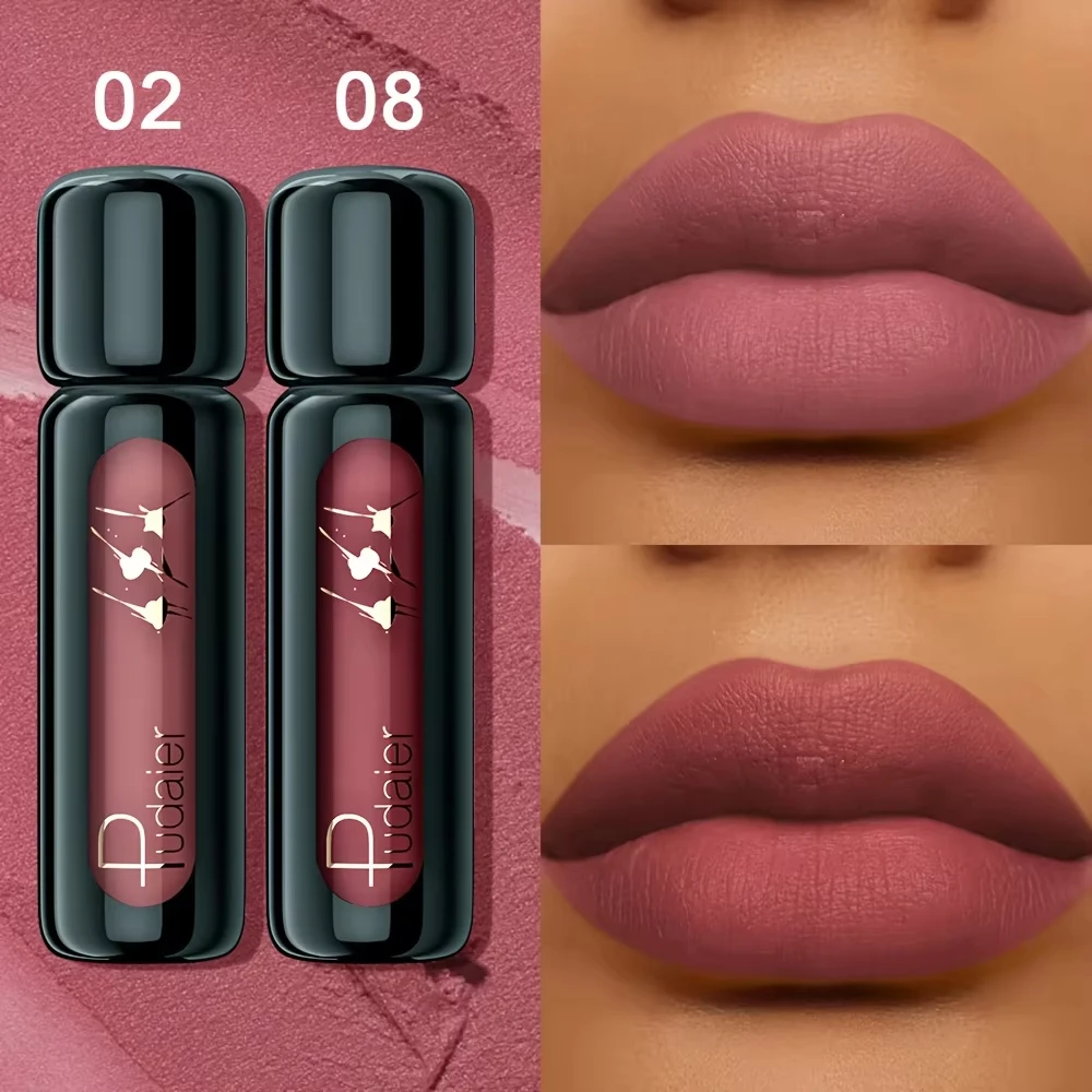 Brillo de labios de terciopelo mate de 2 piezas, barro labial líquido altamente saturado, antiadherente de larga duración, compatible con todos los tonos de piel, 5 tonos mixtos P