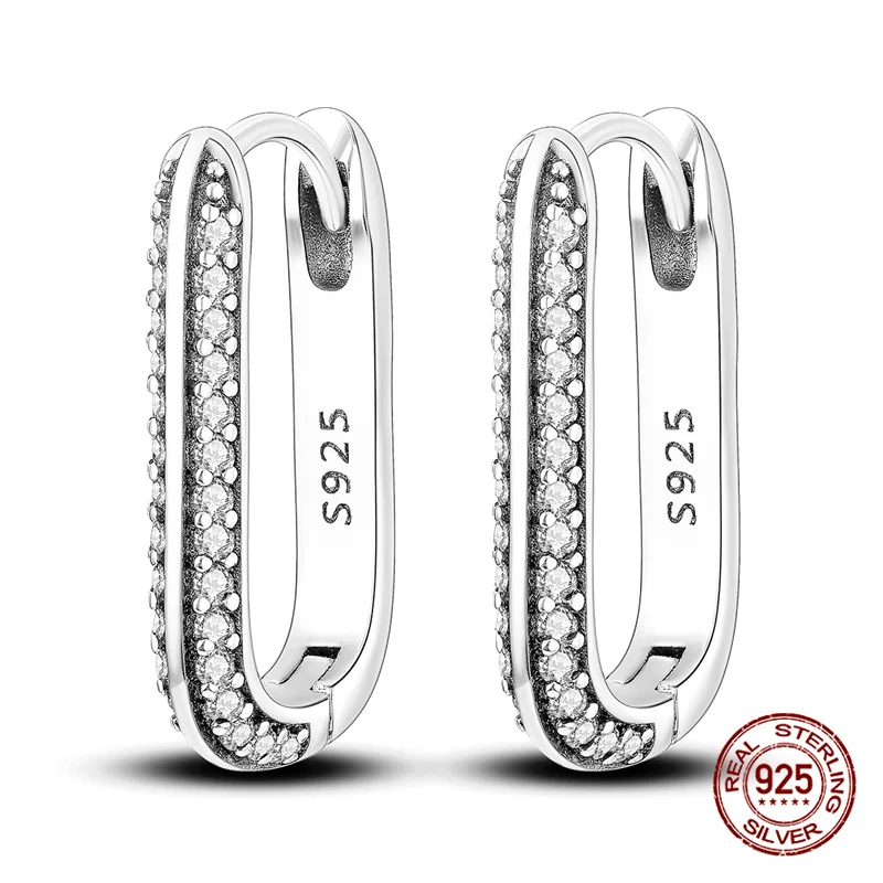 Original 925 Sterling Silver Hoop Earrings, Luxury Design