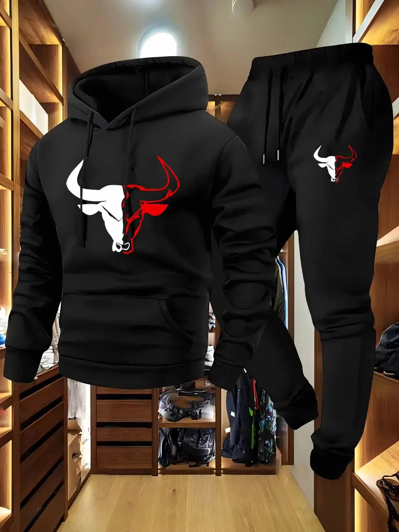 

Autumn and winter new men's hoodie and pants 2-piece set, fashionable long-sleeved pullover hoodie men's sportswear set