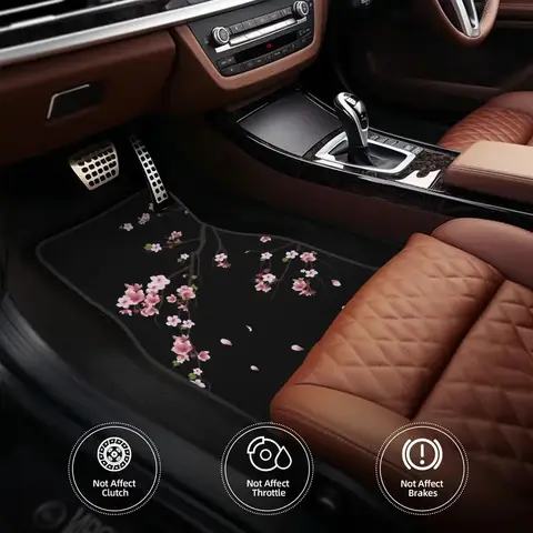 4PCS Crystal Velvet Car Floor Mats Sakura Branch Blossom Car Carpet Floor Protection Universal Auto Front And Rear Foot Mats