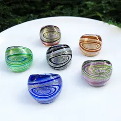 1PCS 17-19mm Wholesale Blue Lampwork Glass Muran Rings For Women Band Ring Random Mixed model Chinese Style Gift