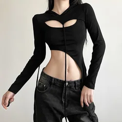 New Women's Solid Color Slim Fit Long Sleeved Hooded Top, Fashionable Camisole Vest for Women