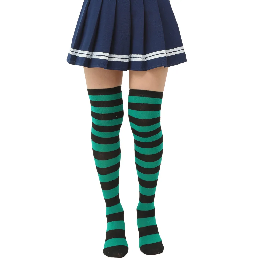 3Pair High Quality Cheap Cosplay Long Girls Women Stripe Thigh Over Socks Polyester Cotton Rainbow Sexy Striped Knee High Socks