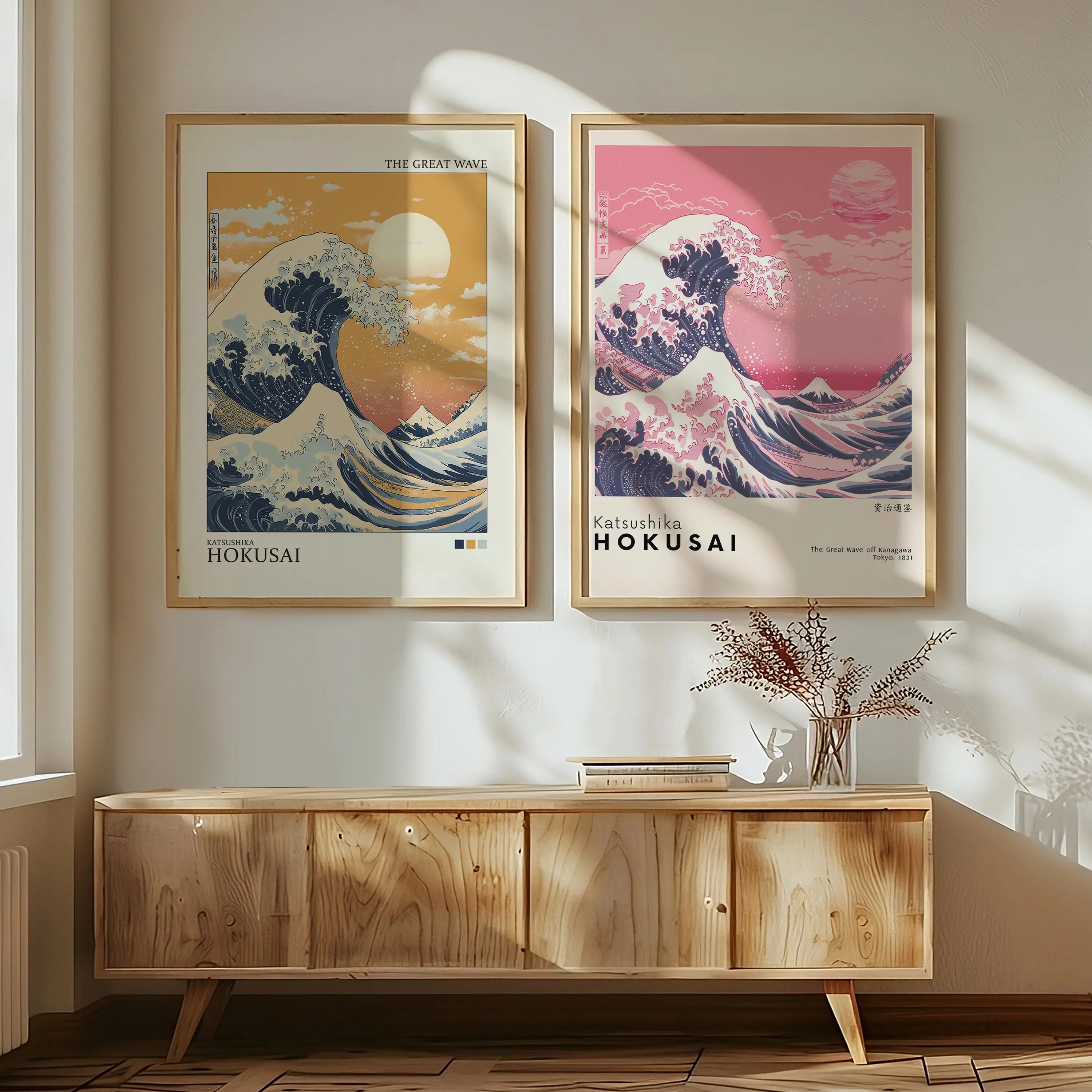 Japanese The Great Wave Poster Set of 2 Prints, Hokusai Print, Japanese Wall Art, Hokusai Poster, Japandi Wall Art Home Decor