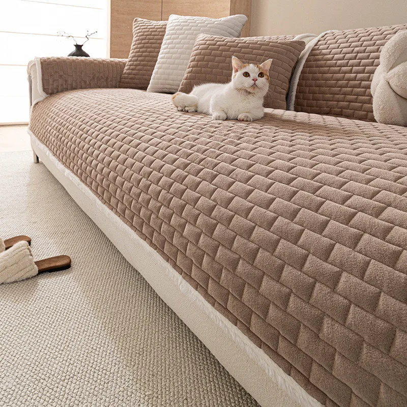 1Pcs Anti Cat Scratch Sofa Cover Solid Color Thick Warm Anti Slip Furniture Protector Home Decoration
