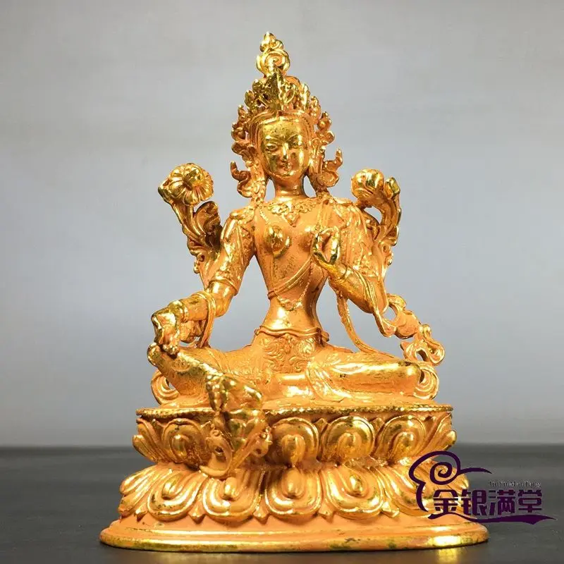 Gilt Green tara goddess Ornament Decoration Tea Pet Figurines Desk Decor Accessories