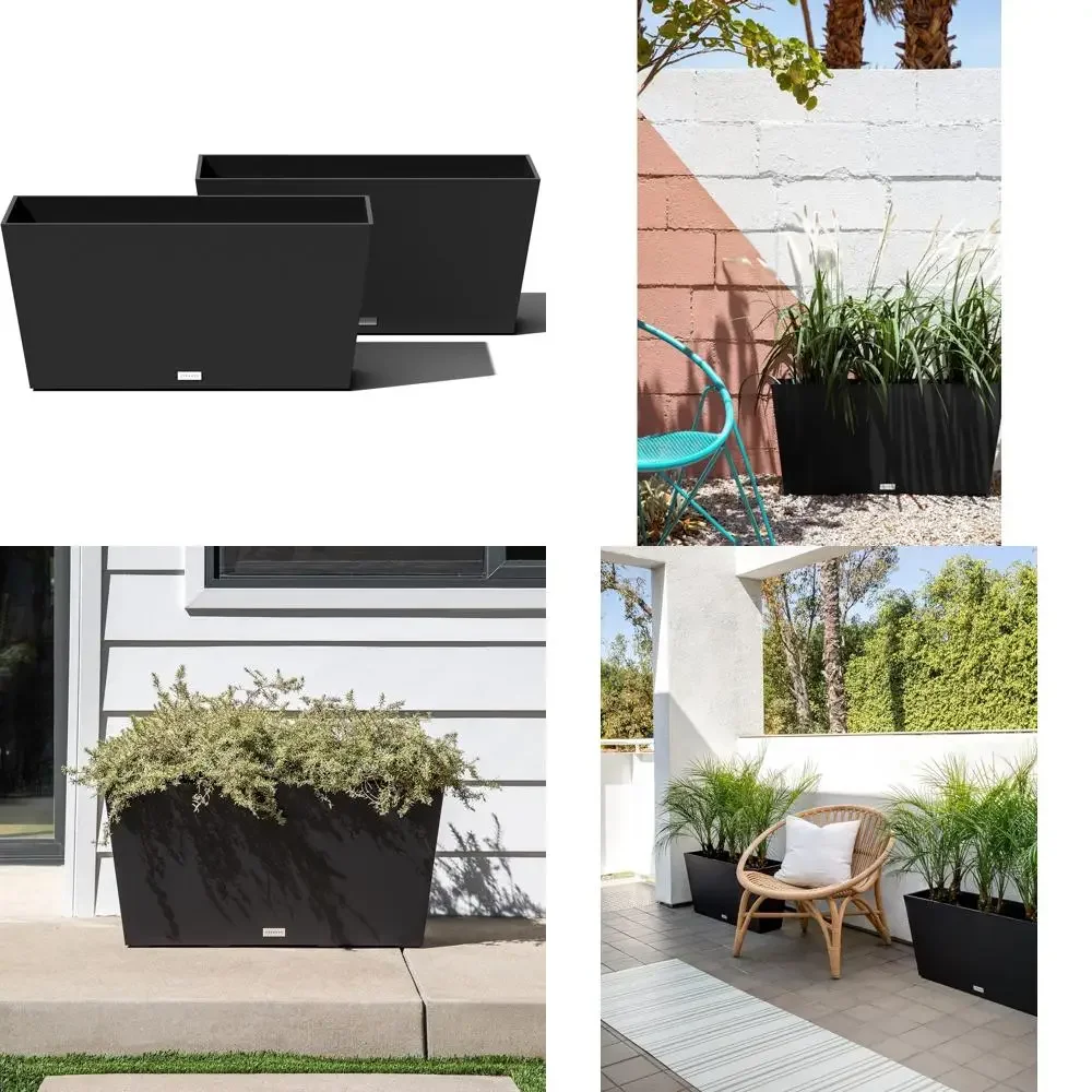 

Large Rectangular Outdoor Deck/Porch Planter - Veradek Pure Series Midori Trough, Durable for All Weather Conditions