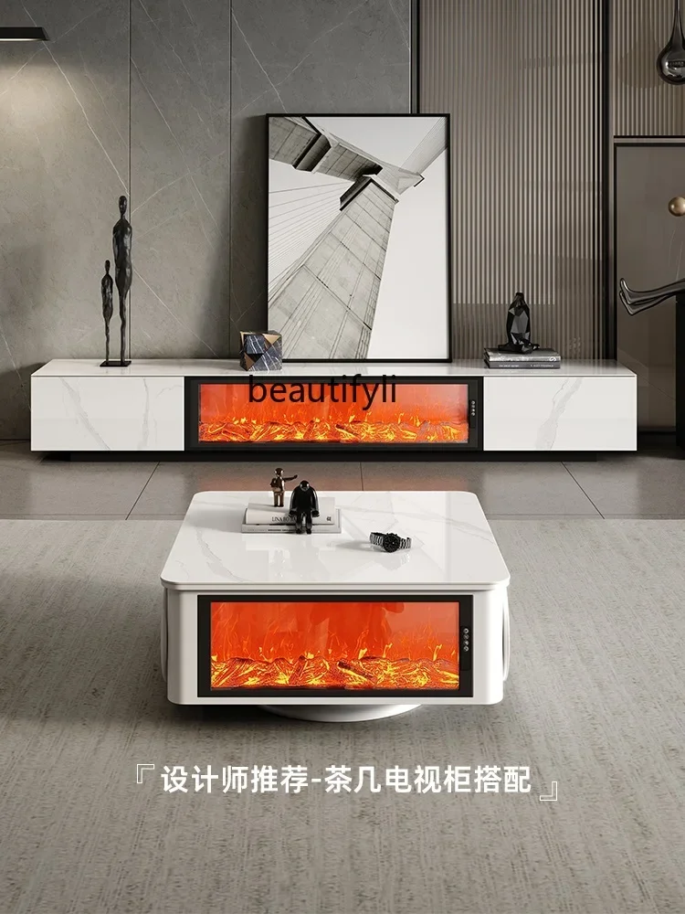 Electronic Fireplace Decoration Simulation Flame Integrated Floor Stone Plate Light Luxury Coffee Table High Sense