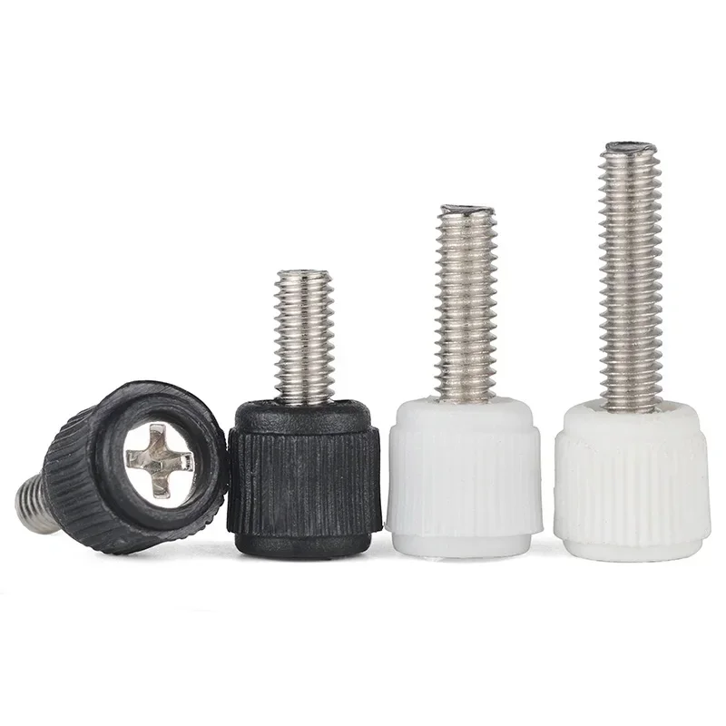 M3 M4  6-32 Plastic Hand Screw White Black Plastic Head Cross Groove Bolt Computer Case Screw Plastic Head Carbon Steel Thread