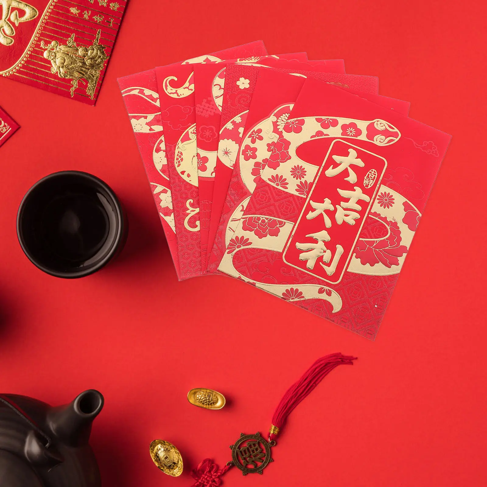 48Pcs Chinese Red Envelopes Snake Year Lucky Money Hongbao Traditional Wisdom Longevity Design Paper Cash Envelopes for Chinese