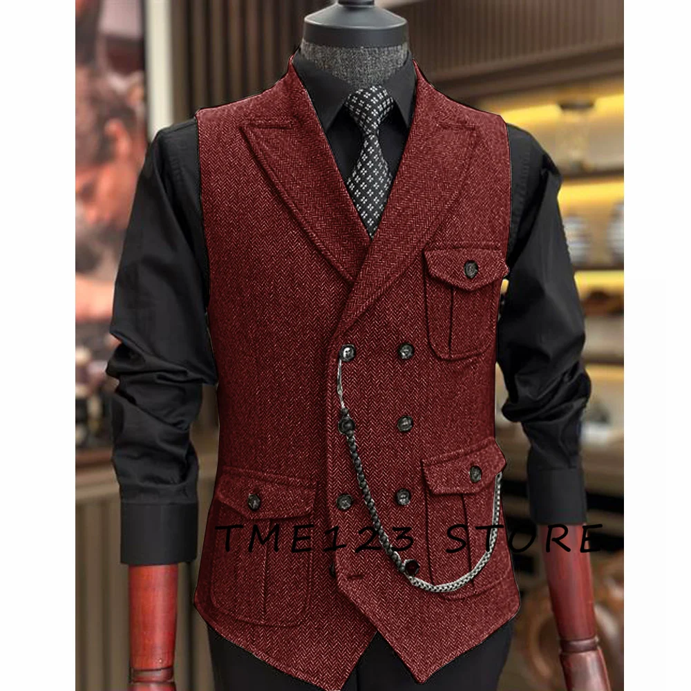 Casual Mens Solid color Vest Herringbone Slim Fit V Neck Tuxedos School Party Waistcoat For Wedding Banquet Nightclub