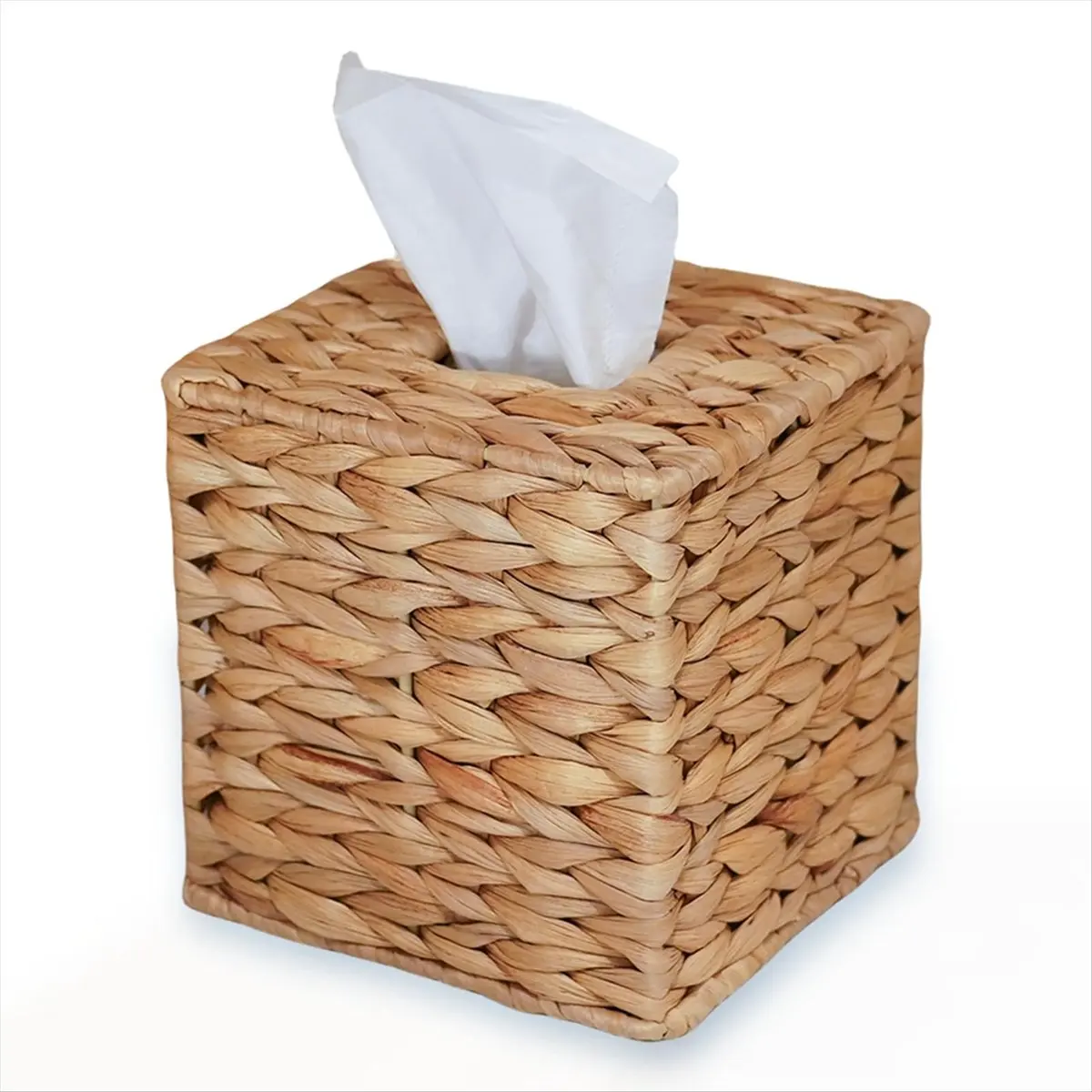 MALL Water Hyacinth Handwoven Tissue Box Cover, Handmade Wicker Napkin Box Holder, Rustic Decorative on Table and Bathroom