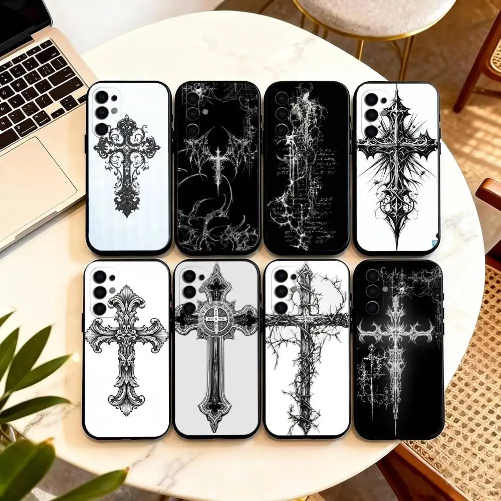 

Gothic Cross Vine Transparent Phone Case For Samsung S25,S24,S21,S22,S23,S30,Ultra,S20,Plus,Fe,Lite,Note,10,Black Cover