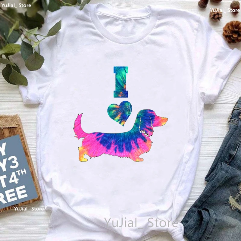 Dachshund Heart Beats Graphic Print Tshirt Girls Funny Dog Lover T Shirt Women Harajuku Shirt Kawaii Clothes Summer Tops Tee