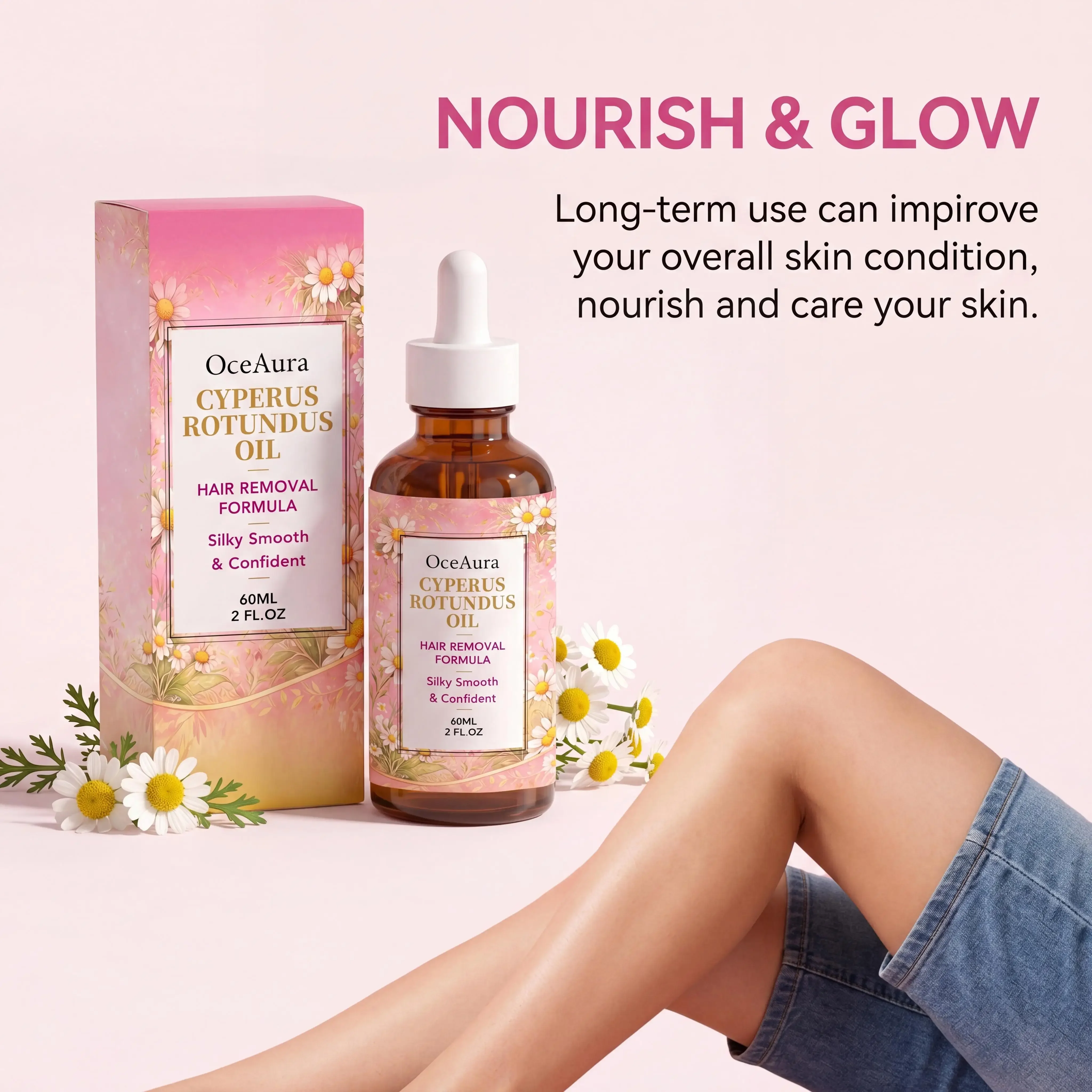 Oceaura Rotundus Hair Removal Care Essential Oil Reduces Growth Soothing Moisturizing Body Hair Removal Gentle Depilatory Care