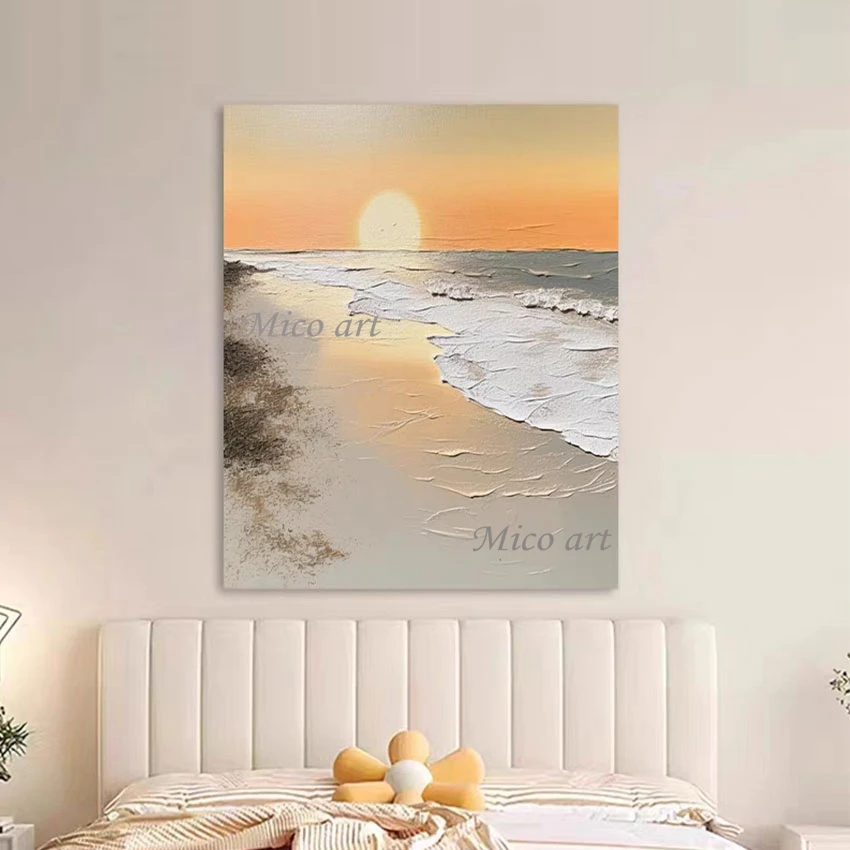 

Decor Beach With Seascape Wall Picture Art Canvas Roll Unframed Scenery Abstract Artwork Acrylic Texture Handmade Oil Painting