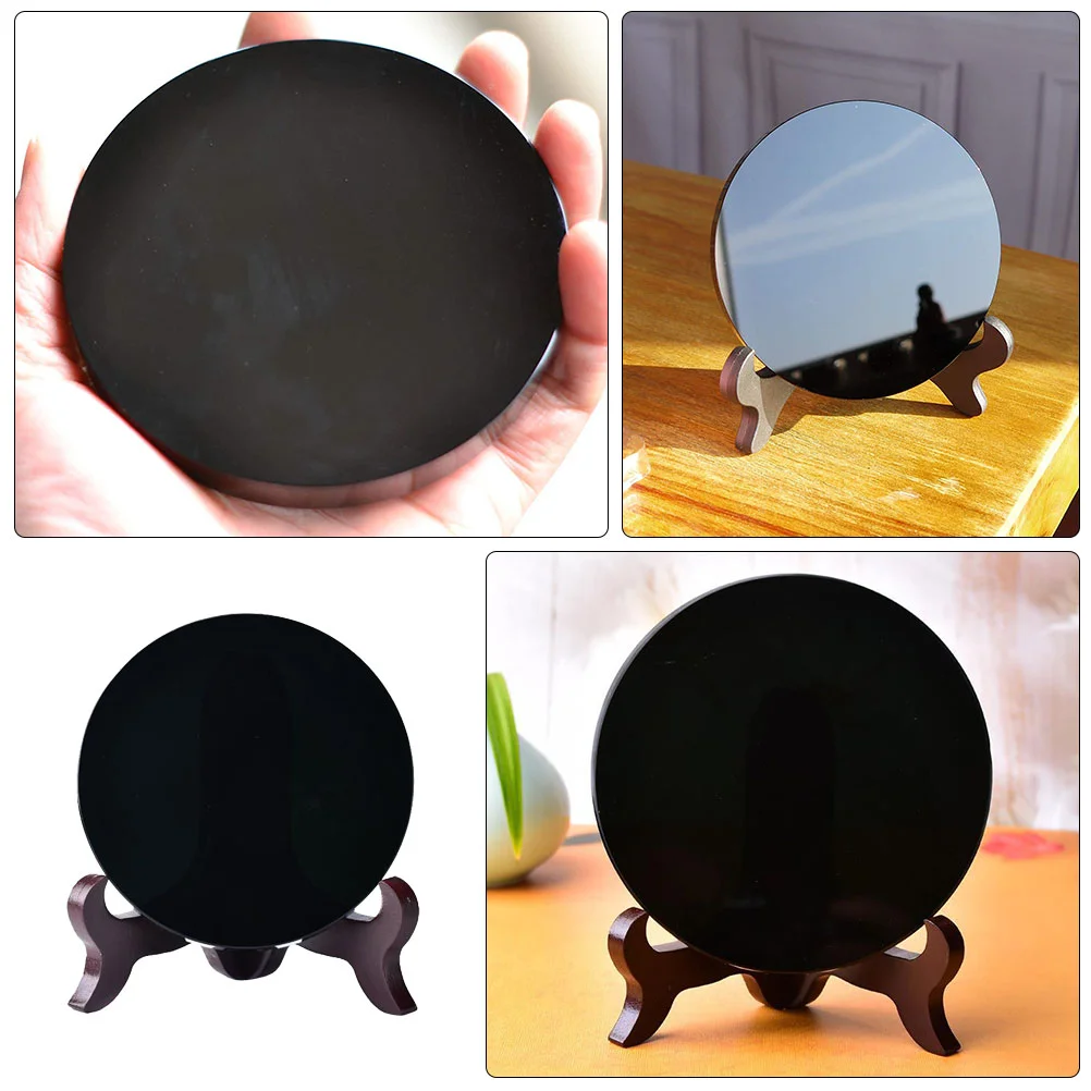 

10CM Obsidian Divination Mirror Stand Black Scrying Plate Gothic Decorative Home Fengshui Centerpiece Table Decor Modern Circle