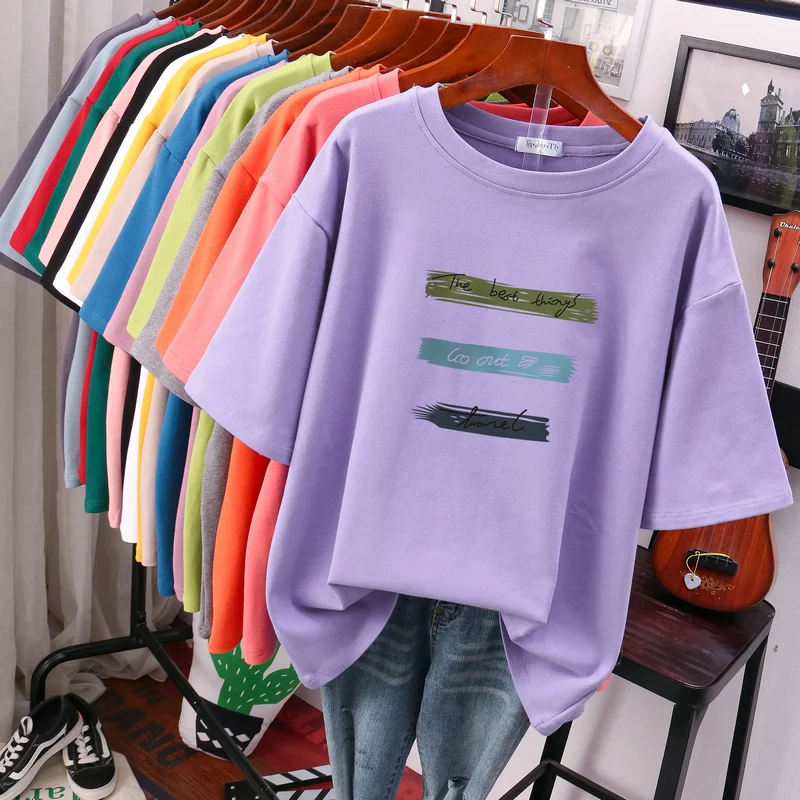 

Plus Size T Shirt 100% Cotton L-6XL Tshirt Short Sleeve Women Top Summer Letter Printed Casual O Neck Oversized T Shirts