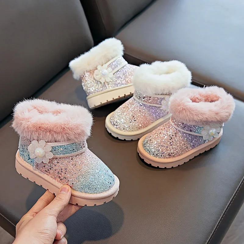 New Winter Children's Girls Snow Boots Cute Baby Girls Boots Thick Anti-proof Warm Fashion Ankle Furry Outdoor Kids Snow Boots