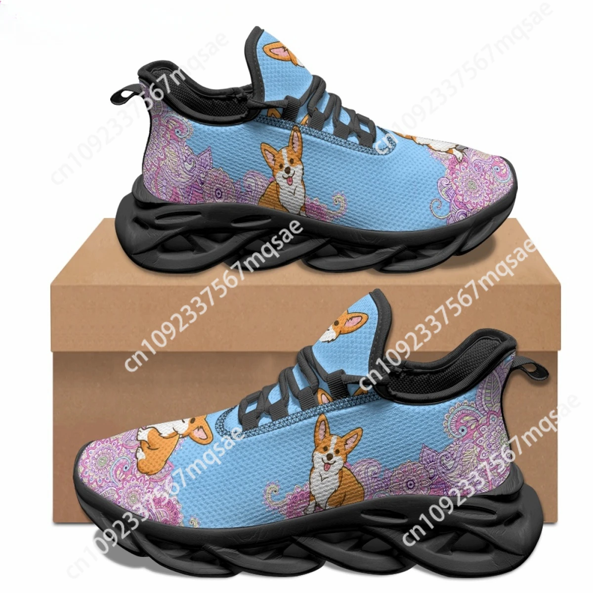 Doginthehole Women's Summer Casual Shoes Fashion Popular Cartoon Corgi Pattern Printed Sneakers Ladies Comfortable Running Shoes