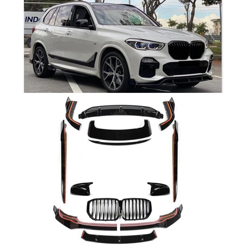 Car For BMW X5 G05 X5M 2019-2023 High Quality ABS Black Front Lip Rear Diffuser Bumoper Body Side Skirt Kit Spoiler Grill