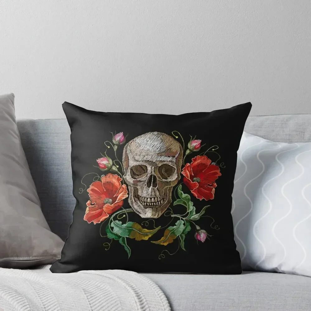 

Human skull and red poppies flowers Throw Pillow Christmas Covers For Cushions Pillow Cover New year Covers For Sofas pillow