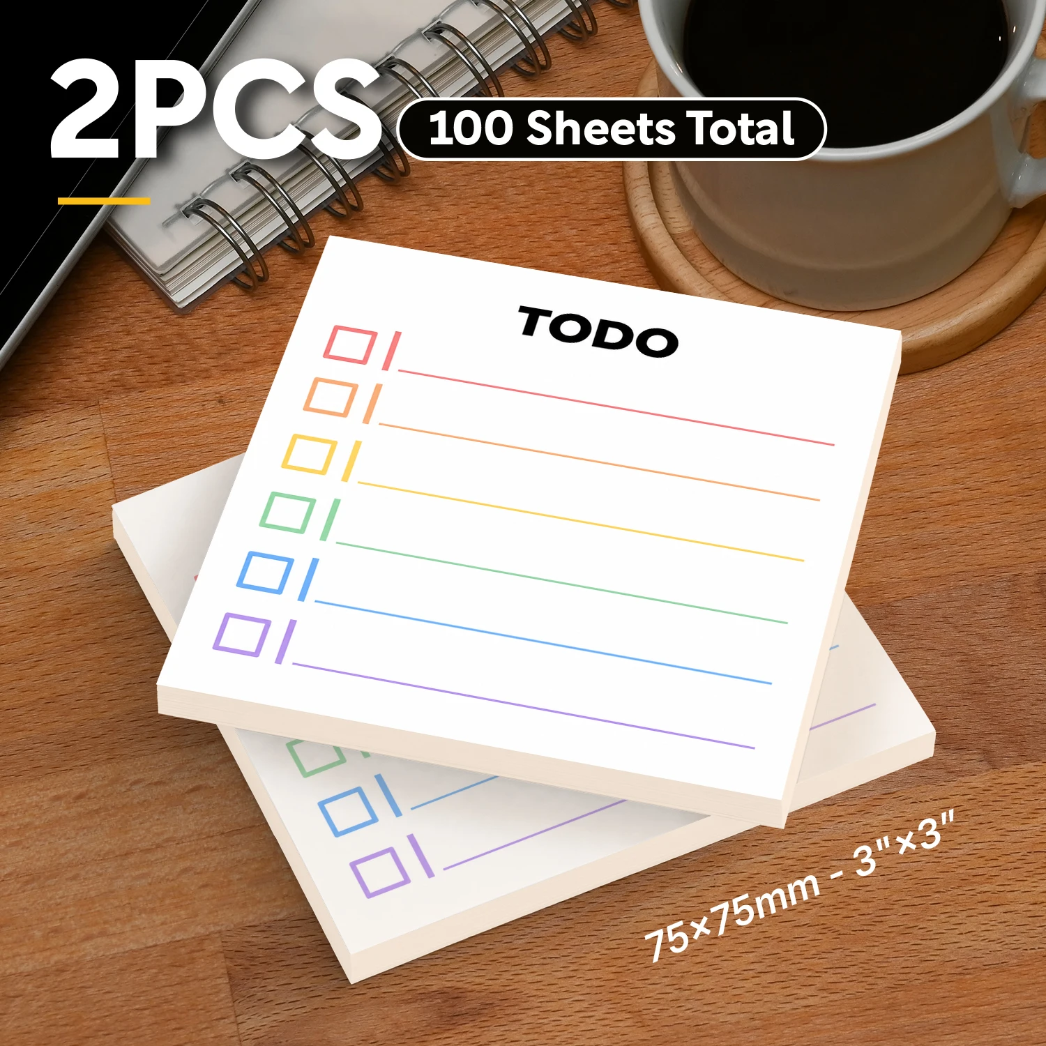 2PCS To Do List Sticky Notes 100 Sheets Colorful Checklist Memo Pads Daily Task Planner Reminder Office School Stationery