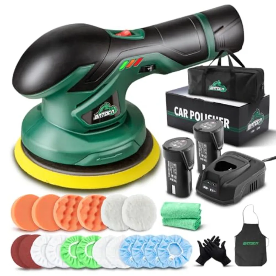 

Cordless Car Buffer Polisher - 2pcs 2.0Ah 12V Lithium-ion Rechargeable Battery Powered Brushless Polisher with 6 Varia