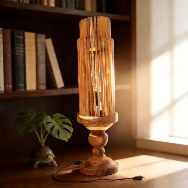 Handmade walnut wood craft floor lamps: decorative lighting fixtures for homestays and hotels