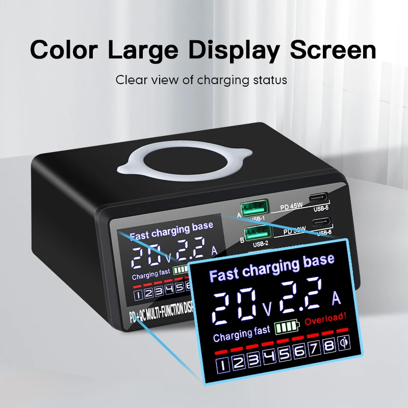 110 واط 8 منافذ USB محطة شحن 15 واط شحن لاسلكي PD 45 واط QC3.0 نوع C شاحن سريع آيفون 15 برو ماك بوك سامسونج X9D