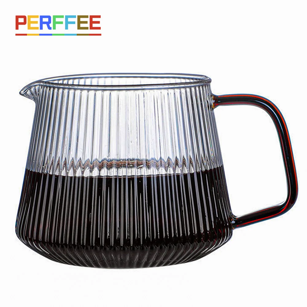 Pour Over Coffee Server 350ml 500ml Vertical Stripes Glass Coffee Pot Heat Resistant Drip Coffee Share Pot Barista Kettle