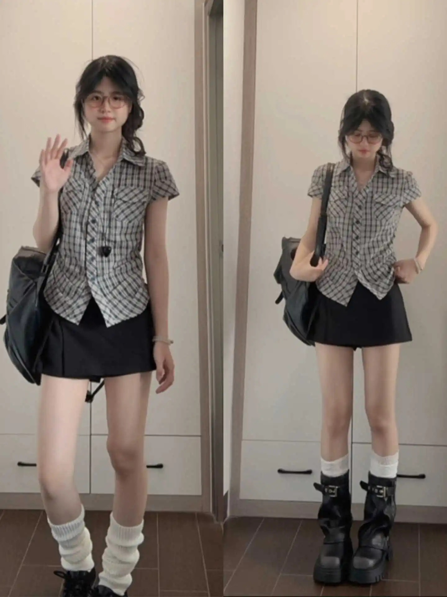 

Slim Fit Plaid Short Sleeve Shirt Women's Commute Style Korean Version Button Design Casual Top for Summer New Arrival