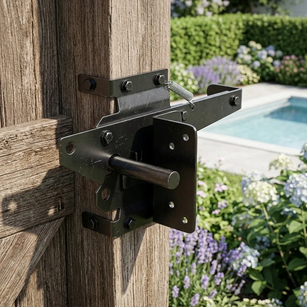 Black Matte Finished Gravity Gate Latch for Structural Fencing Applications Rust Resistant Weatherproof Design