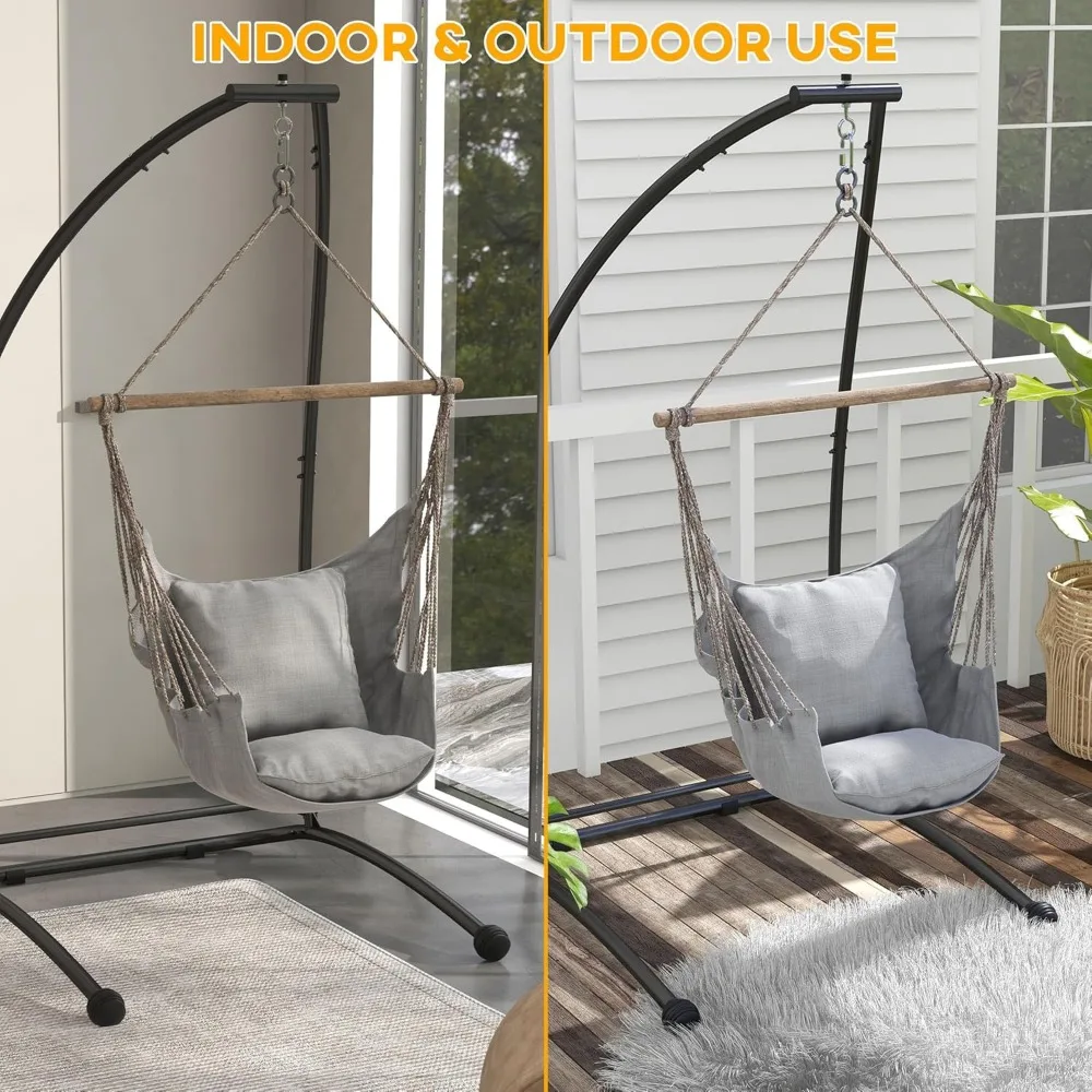 C-Shape Hanging Hammock Cadeira, Heavy Duty Metal Frame Stand, varanda cadeira de balanço, uso interior e exterior