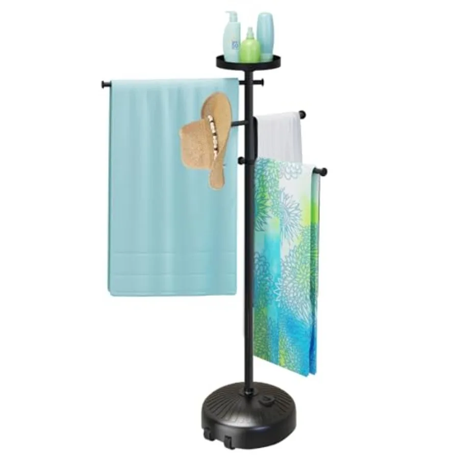 

Pool Towel Rack Outdoor with Built-in Tray Adjustable, Heavy-Duty Towel Racks and Storage for Backyards